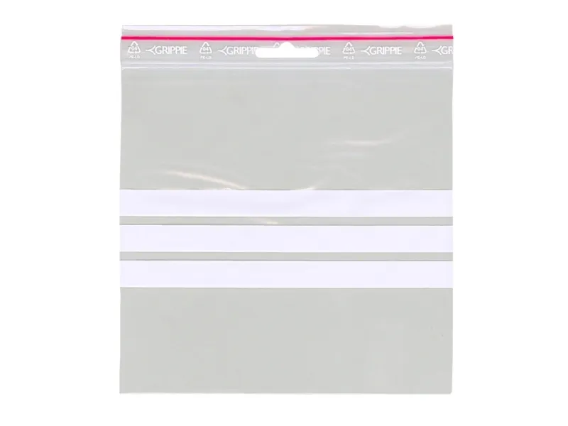Lynlåspose, Grippie, 50 µm, 150 x 150 mm LD-PE, Transparent, med skrivefelt lynlåslukning, pakke a 1