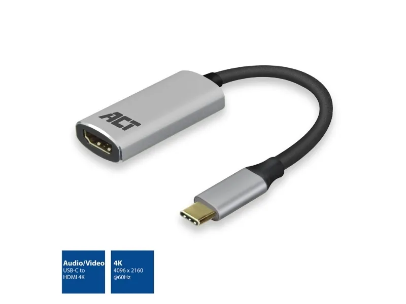 ACT USB-C til HDMI-adapter hunn 4K 60Hz kabel 0,15 m aluminium (AC7010)