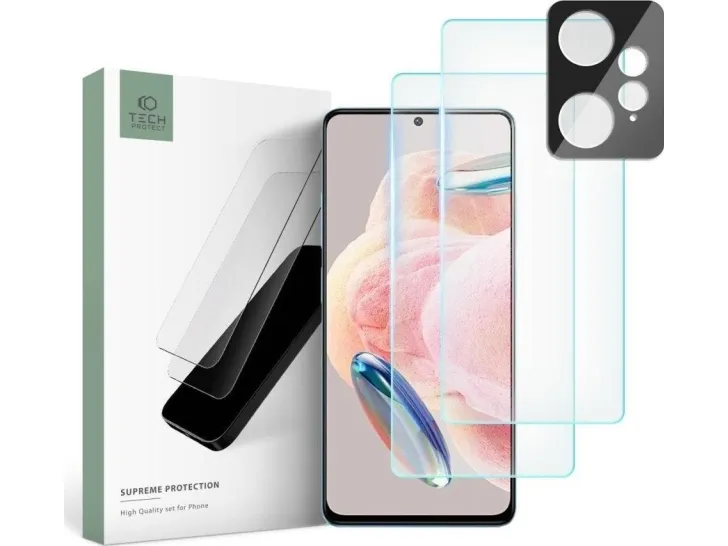 Tech-Protect Herdet glass + kameralinser Tech-Protect Supreme Set Xiaomi Redmi Note 12 LTE Clear [2+1 PAKKE]