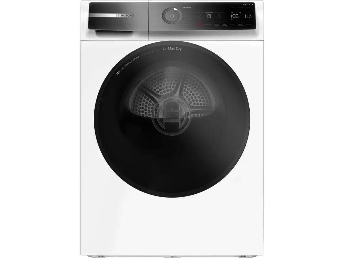 Bosch Serie 8 WRB247C40, Frittstående, Frontmatet, Varme pumpe, Hvit, Berøringskontroll, Riktig/Høyre