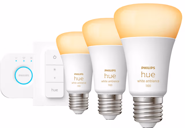 Philips Hue White Ambiance A60 E27 1100 Lumen - Startersett med 3 pærer