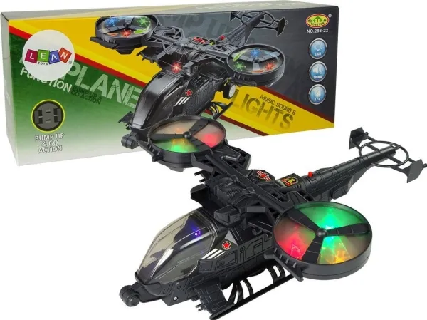 LeanToys militærhelikopter enorme vinger lys lyd roterer