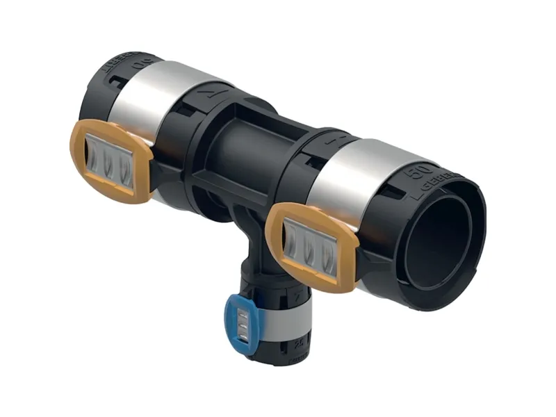Geberit FlowFit T-stykke reduceret: PPSU, d=50mm, d1=25mm, d2=50mm