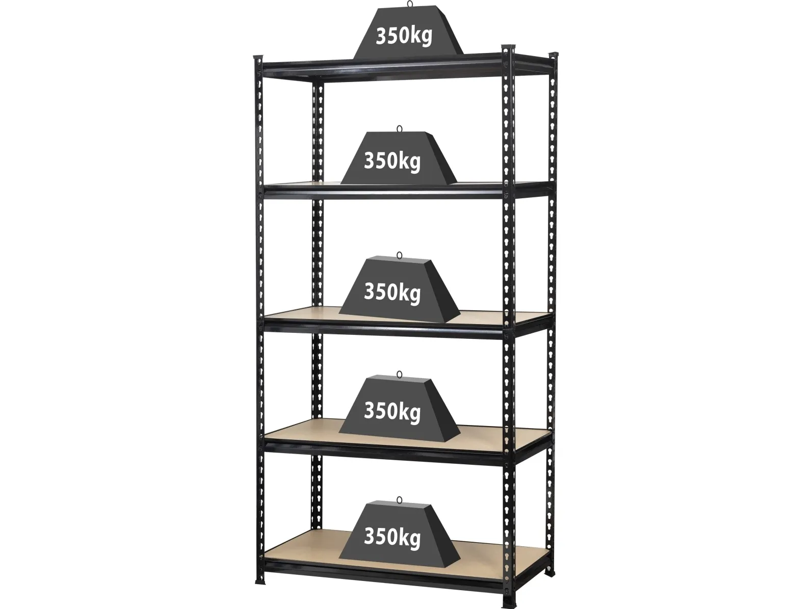 Toolcraft 1530556, Svart, Tre, 5 hyller, Medium-densitet fibrebord (MDF), 350 kg, Metall, 1750 kg