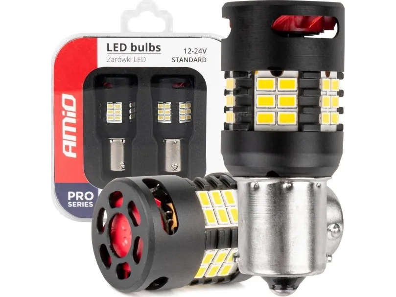 LED-pære Canbus Pro Series 1156 BA15s P21W R10W R5W 24x3020 vifte hvit 12V/24V amio-03721