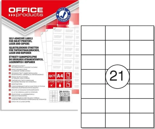 Office Products etiketter A4 63,5x38,1 mm hvite (100)