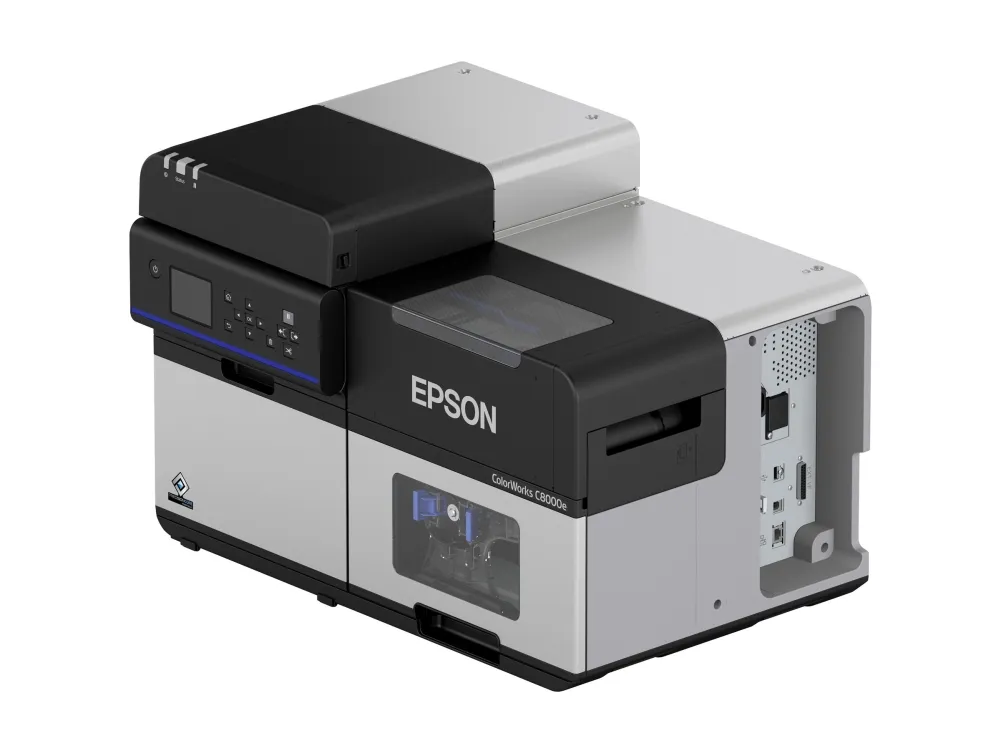 Epson ColorWorks C8000e (BK) - Etikettskriver - farge - ink-jet - Rull (11,2 cm) - 600 x 1200 dpi - inntil 300 mm/sek (mono) / inntil 300 mm/sek (farge) - Gigabit LAN, USB 3.0, seriell
