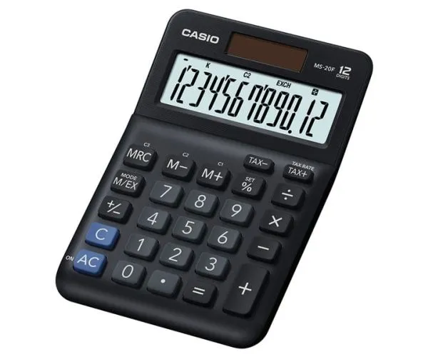 Casio MS-20F, Desktop, Grunnleggende, 12 sifre, Batteri/Solcelle, Sort