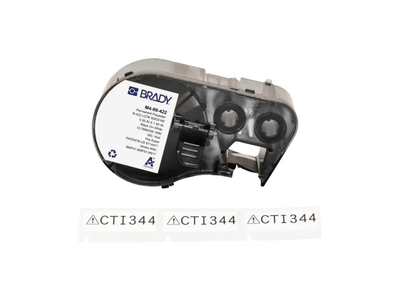 Brady M4-89-422, Sort, Hvit, Selvklebende skriveretikett, Polyester, Trermisk overføring, Akryl, Permanent
