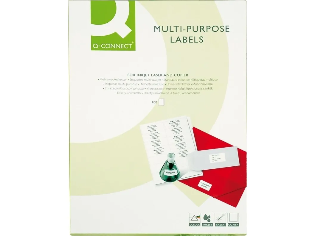 Q-Connect universelle etiketter Q-CONNECT 48,5x25,4 mm rektangulære hvite 100 ark