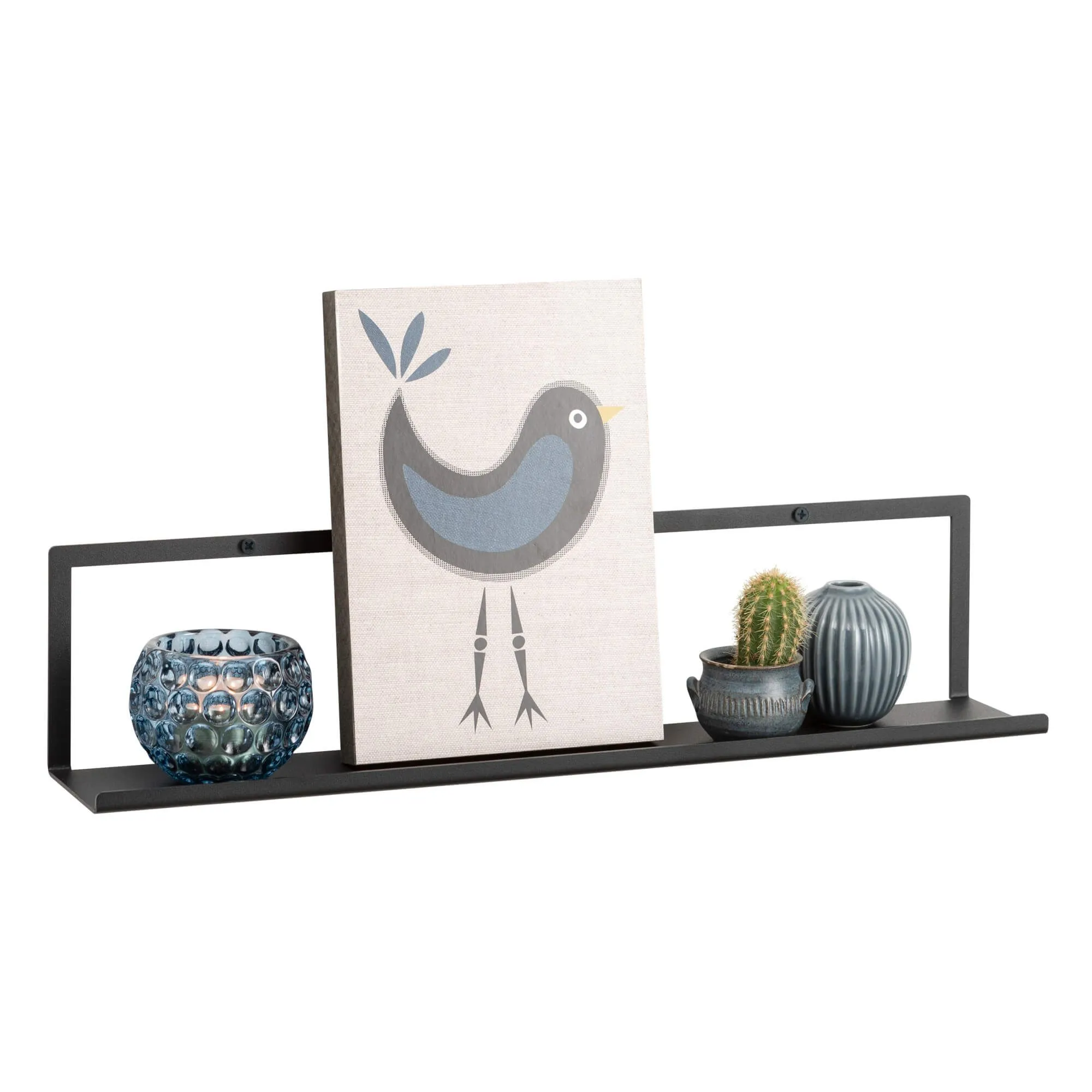 Gallerihylde i metal 7,5 x 45 cm sort