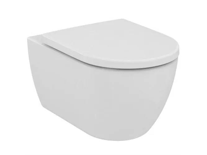IDEAL STANDARD ELLISSE | Væghængt toilet Sampak 365x545x390 mm i hvid, Horisontalt udløb | Rimless, Soft close sæde