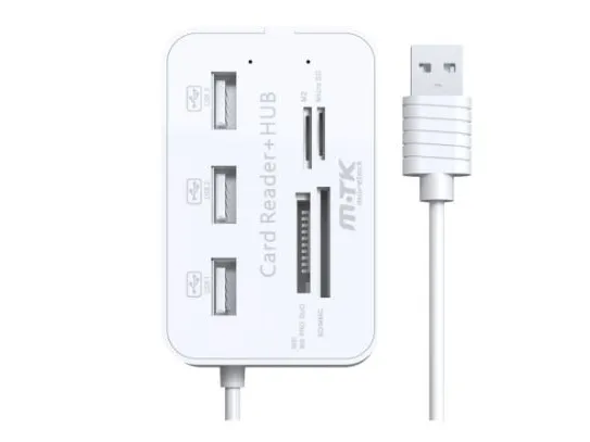 MTK USB 2.0 hub + kortleser 3 x USB 2.0 + MS/SD/M2/TF