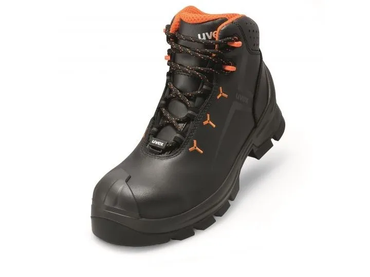 Uvex 65232, Unisex, Voksen, Vernestøvler, Sort, Oransje, ESD, HI, HRO, S3, SRC, Lisselukking