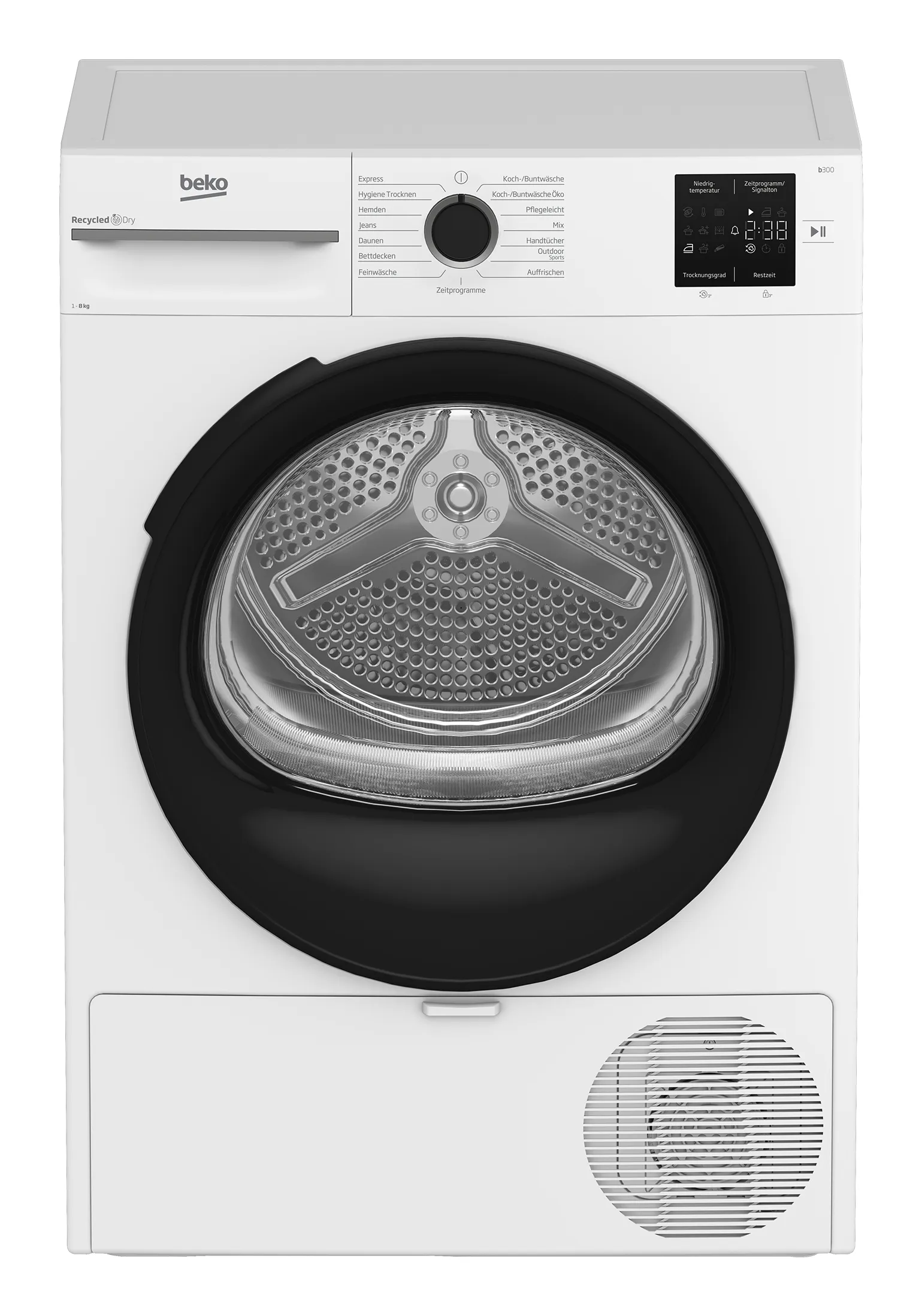 Beko DR 81490, Frittstående, Frontmatet, Varme pumpe, Hvit, Rotasjon, Berøringskontroll, Riktig/Høyre