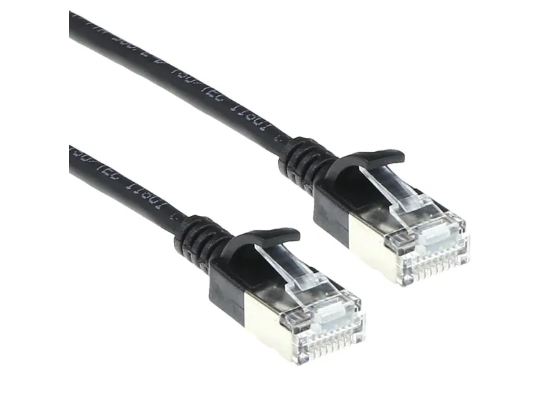 ACT Black 2 meter LSZH U/FTP CAT6A slimline patchkabel uten haker med RJ45 (DC7902)