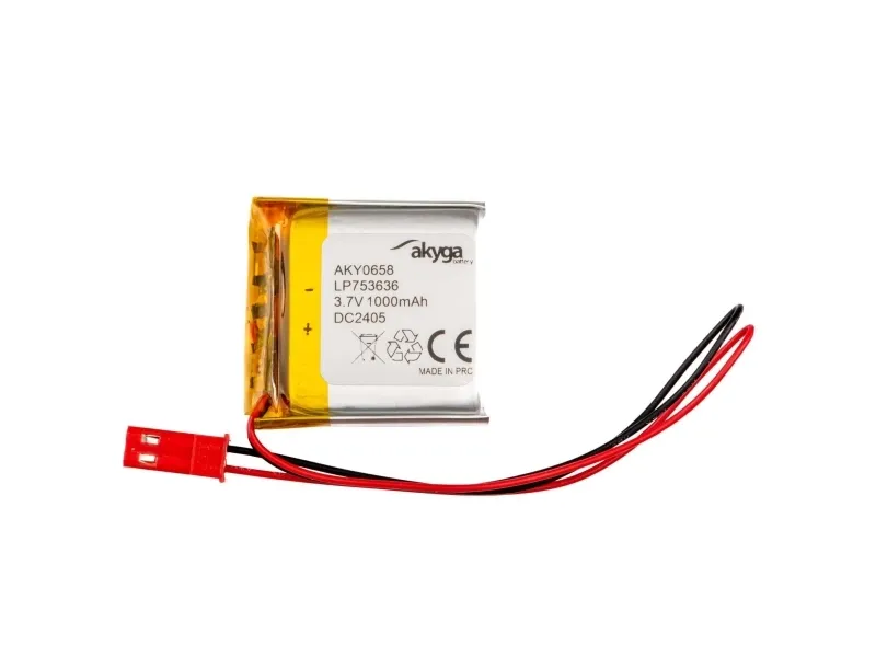 Akyga AKY0658, Batteri, Sølv, Lithium-Ion (Li-Ion), 1000 mAh, 3,7 V, 36 mm