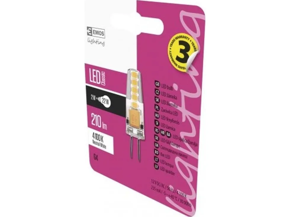 LED-pære G4 12V JC 2W 210 lm nøytralhvit 4100K A++ EMOS