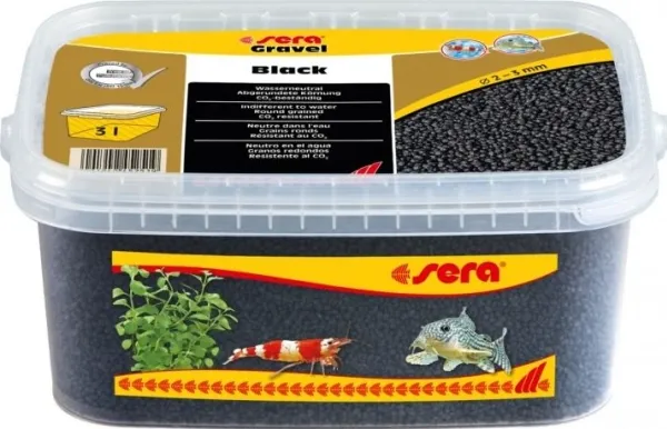 Sera Gravel Svart akvariegrus, 2 - 3 mm, 3 l, svart