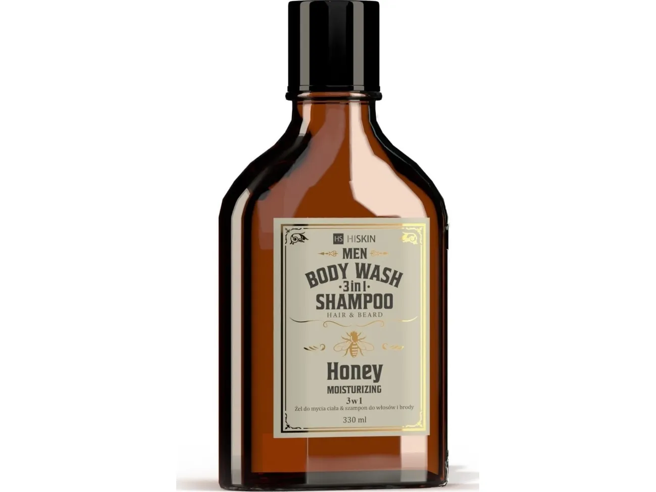 HISKIN_Men Whisky body wash gel og sjampo for hår og skjegg 3in1 honning 330ml