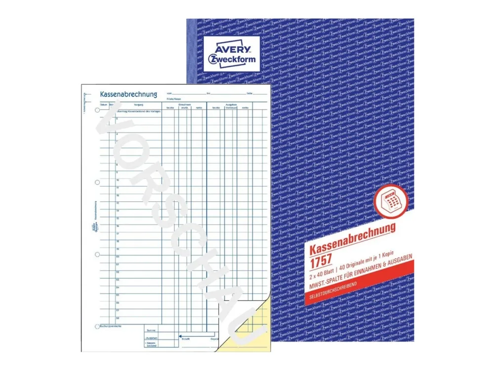 Avery Zweckform - Kontantrapport - 40 ark - A4 (210 x 297 mm) - dublett - karbonfri