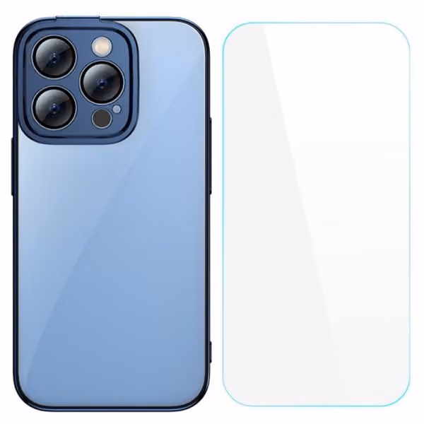 Baseus Glitter Transparent Case and Tempered Glass set for iPhone 14 Pro Max (blue)