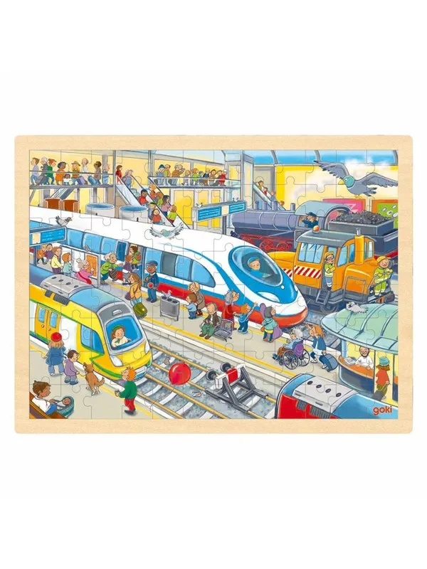 Goki Wooden Puzzle Train Station 96 pcs. Tre