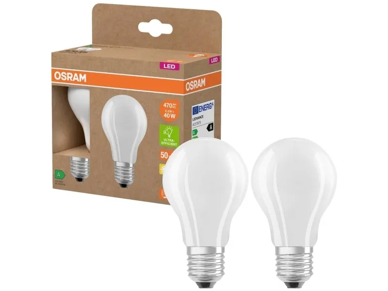 OSRAM HOMELIGHTING 4099854253485 LED (RGB)-lampe EEK A (A - G) E27 pærekapsel 2.2 W = 40 W varm hvit (Ø x H) 60 mm x 60 mm 2 stk