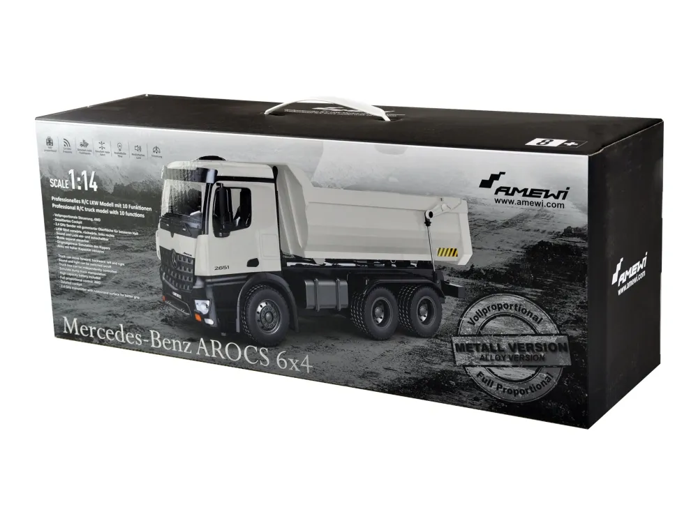 AMEWI - Mercedes Tipper Truck PRO Metal RTR - RC - hvit