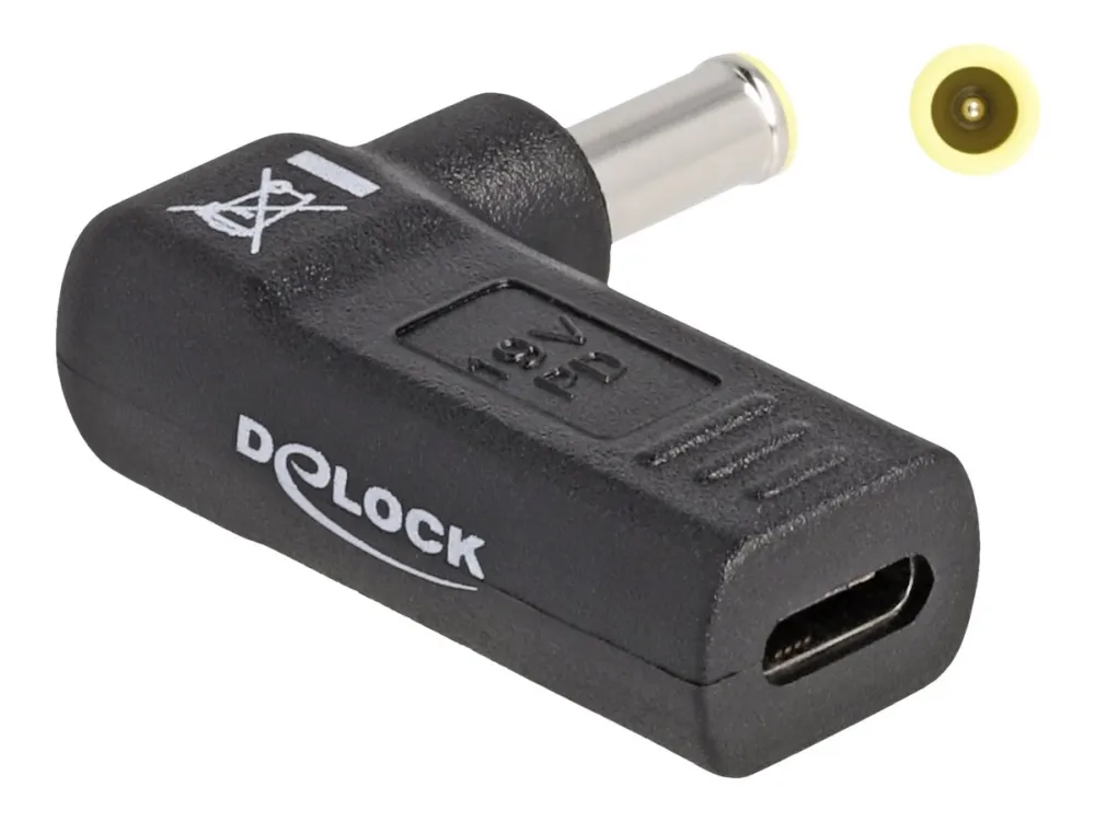 Delock - Strømadapter - USB-C (hunn) til 5,5 x 3,0 mm DC-jakk (hann) - 19 V - 3 A - vinklet - svart