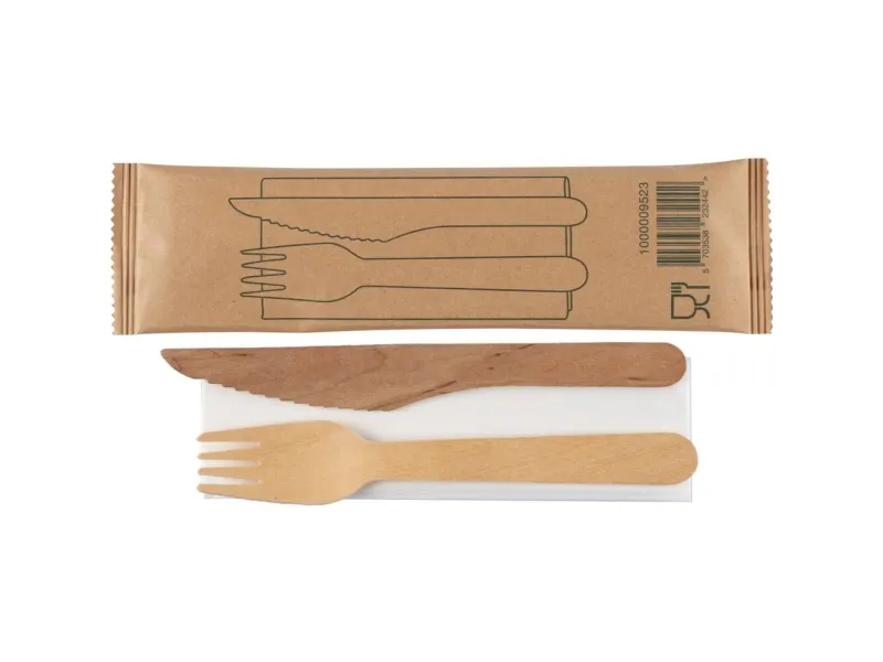 Bestiksæt, ABENA Gastro, 16cm, brun, birketræ/nyfiber, med kniv - (400 stk.)