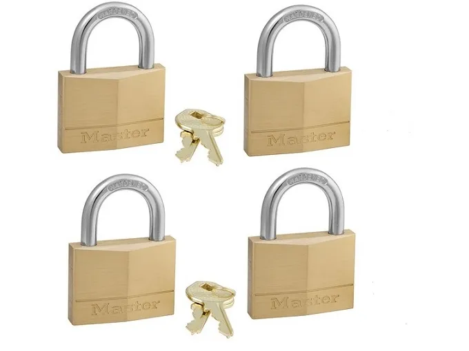 MasterLock sett 4x messinghengelås 50mm - HS/25mm - 6mm - for én nøkkel - 150EURQ NOP