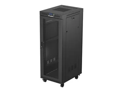 Lanberg FF01 series - Rack skap - 600 x 800, flat pack, with mesh door, LCD - med LCD-skjerm, termostat, 4 kjølevifter - fritt stående, står på gulv - svart, RAL 9004 - 32U - 19