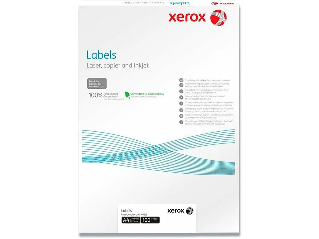 Xerox Labels 21.2 x 38.1 mm A4 100 sheets, Hvit, A4, 6500 ark, 38,1 mm, 21,2 mm, 65 stykker