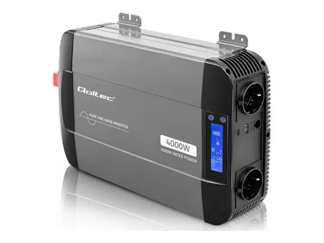 Qoltec Pure Sine Wave - DC-AC strøminverter - LCD, USB, USB-C, compatible with LiFePO4 GEL AGM - AC 230 V / DC 12 V - 4000 watt - gråsvart