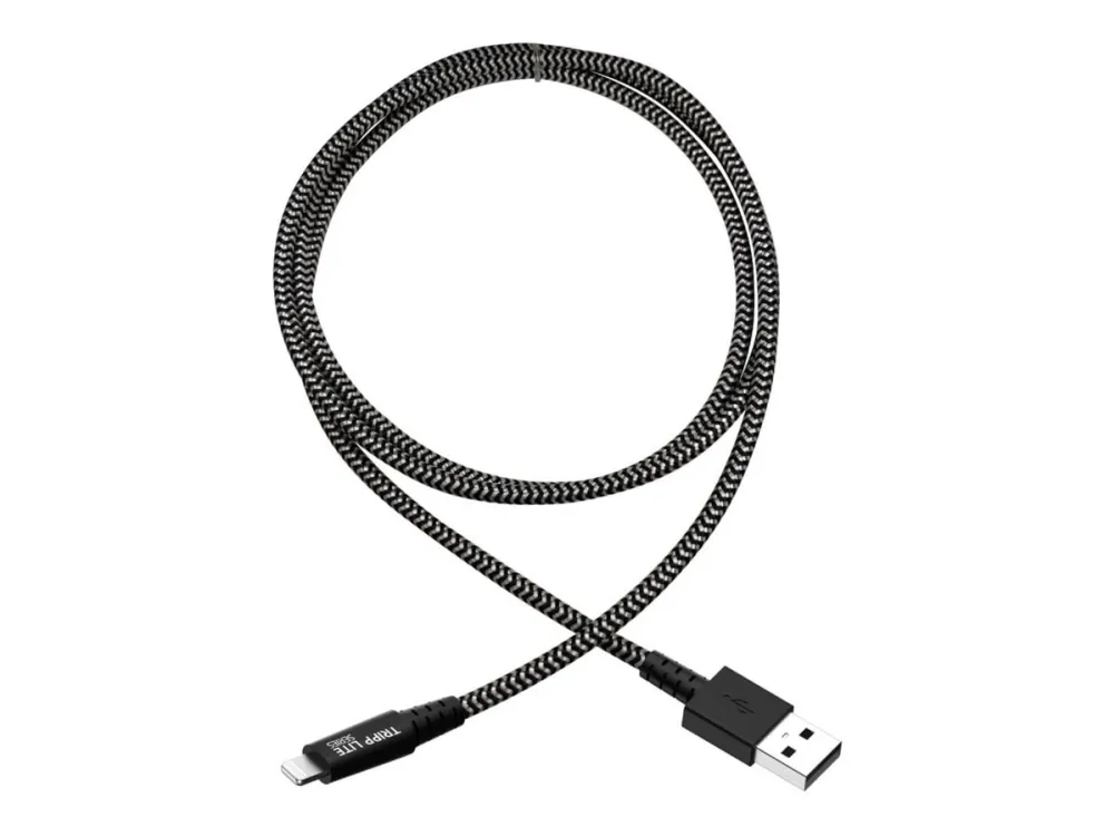Eaton Tripp Lite Series Heavy-Duty USB-A to Lightning Sync/Charge Cable, MFi Certified - M/M, USB 2.0, 3 ft. (0.91 m) - Lightning-kabel - USB hann til Lightning hann - 90 cm - svart, hvit