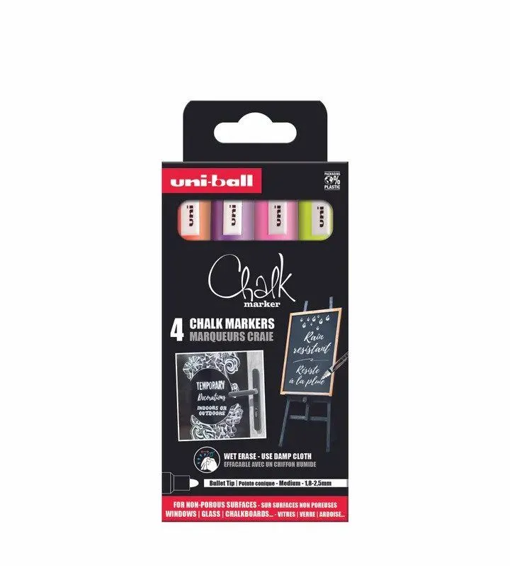 Uni Chalk marker sæt 4 stk PWE5 ( orange, violet, pink, yellow)