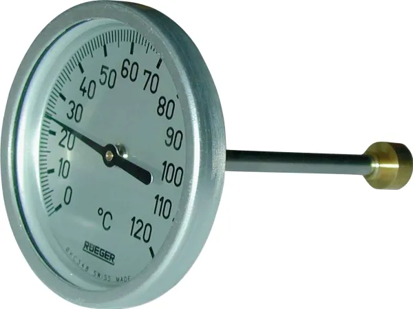 BS SPECIALSLANGER Rüger termometer type TCH. 0-120°. Ø80. 50MM føler. Klasse 1. Følerhus i rustfri AISI 304, bagudvendt føler. Excl føler lomme