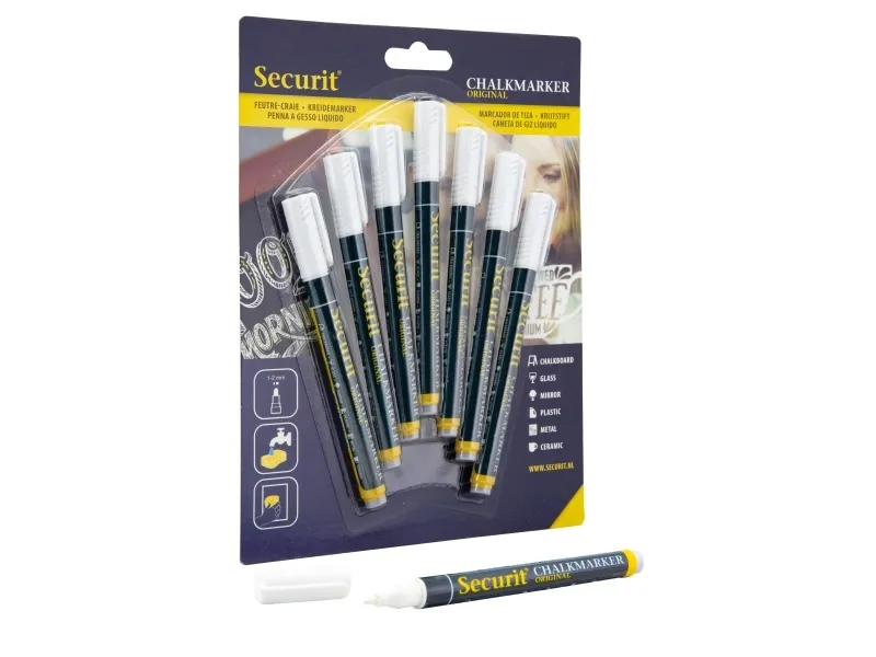 Securit® original kridtmarker sæt med syv i hvid
