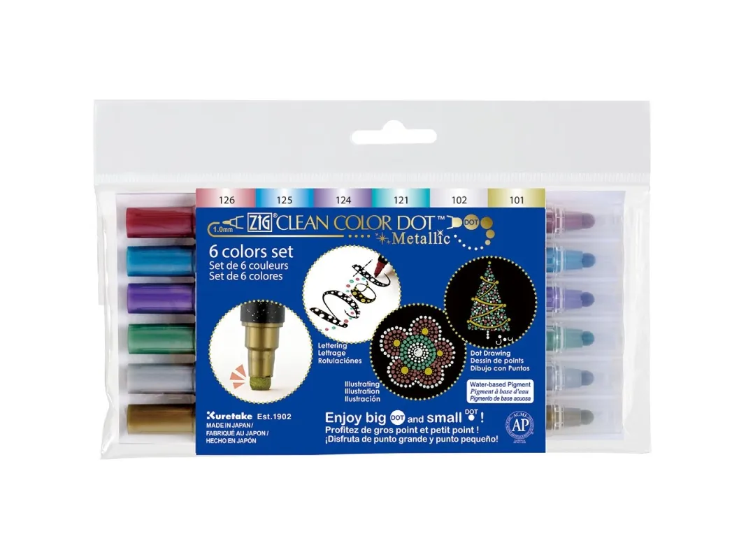 Zig Clean Color DOT 6-fargers metallic-sett
