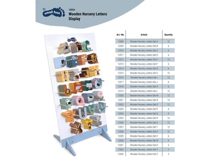 Small Foot Bokstavdyr (farget) - display (216 stk)