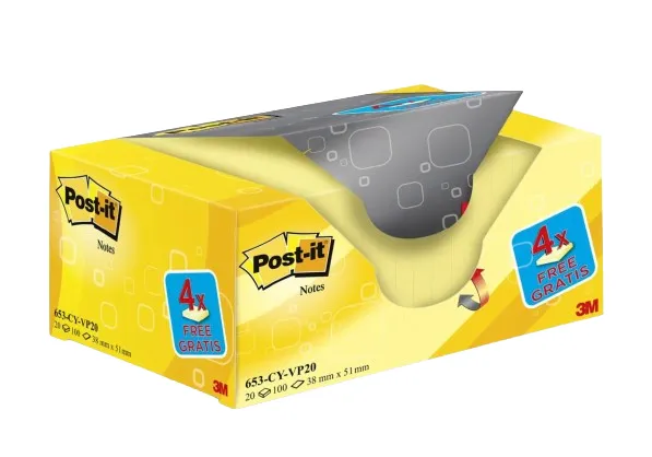 Post-it selvklebende pute 653CY-VP20 gul 38x51mm, 20 stk (3M0460)