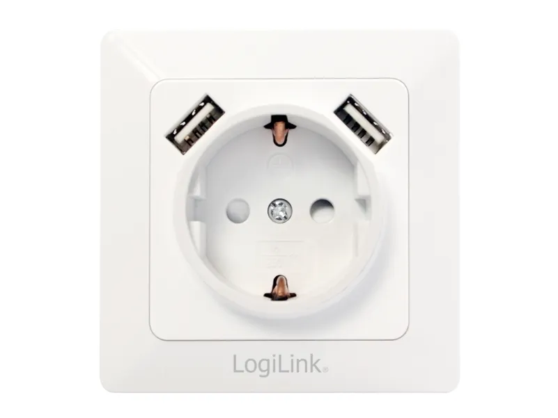 LogiLink PA0162, 2 x USB + CEE 7/3, Hvit, CE, 250 V, 0,21 A, 50 Hz
