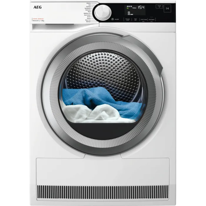 AEG Series 7000 TR733W85W, Frittstående, Frontmatet, Kondensasjon, Hvit, Knapper, Berøringskontroll, Riktig/Høyre