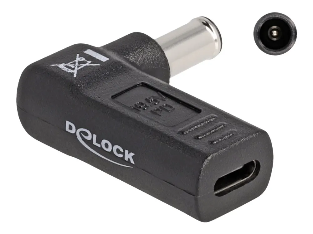Delock - Strømadapter - USB-C (hunn) til 6,0 x 4,3 mm DC-jakk (hann) - 19.5 V - 3 A - vinklet - svart