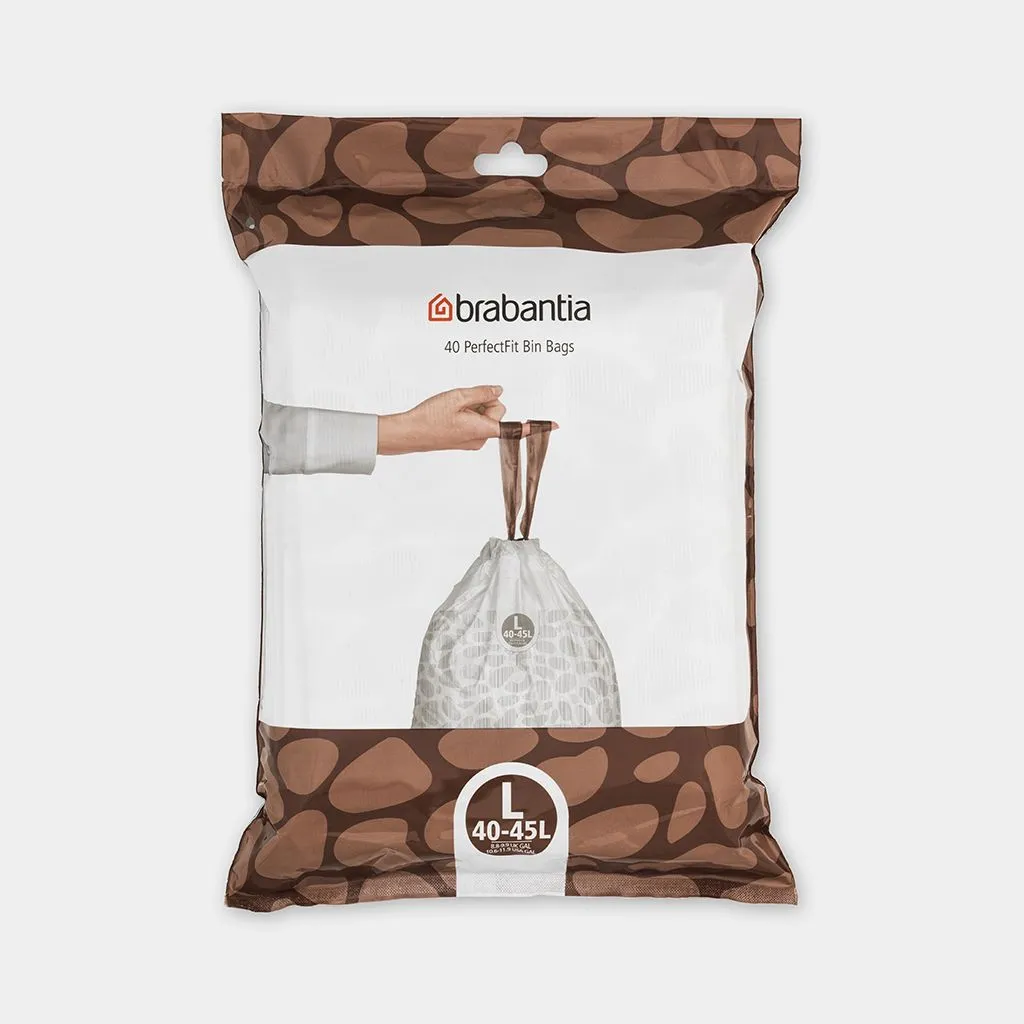 Brabantia søppelsekker L størrelse, 40-45 liter, 40 stk pakke, hvit