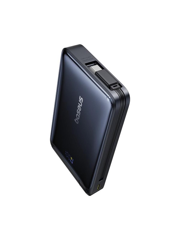 Baseus Nomos 10000mAh 30W Qi2 Power Bank with MagSafe Compatible Stand with Built-in USB-C Cable - Black Nødlader - Svart - 10000 mAh