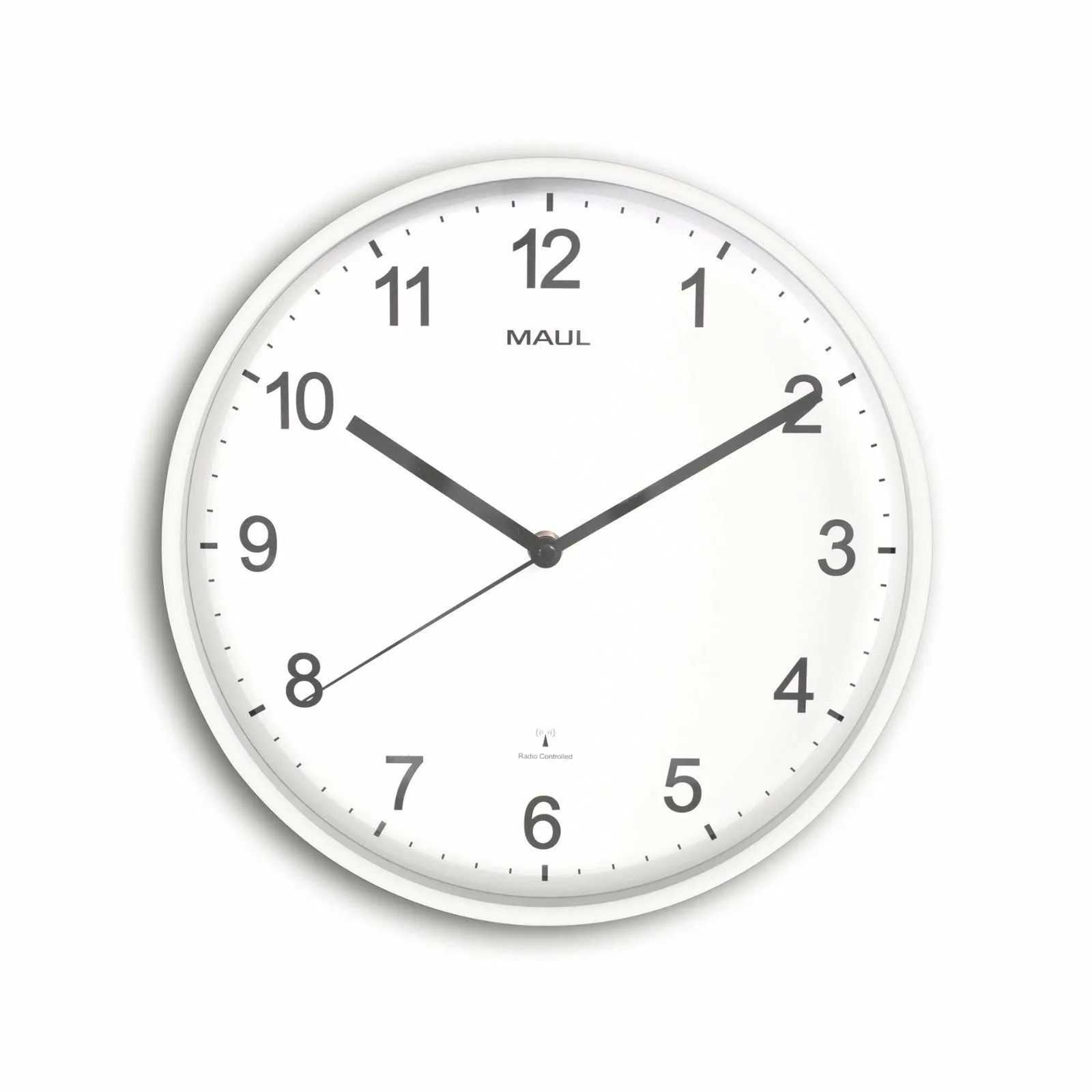 MAUL 9054602, Vegg, Radiostyrt klokke, Rund, Hvit, Plast, Glass