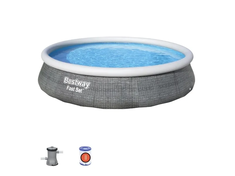 Bestway Fast Set 57376, 7340 l, Oppblåsbart basseng, Voksen og barn, Grå, 18,7 kg