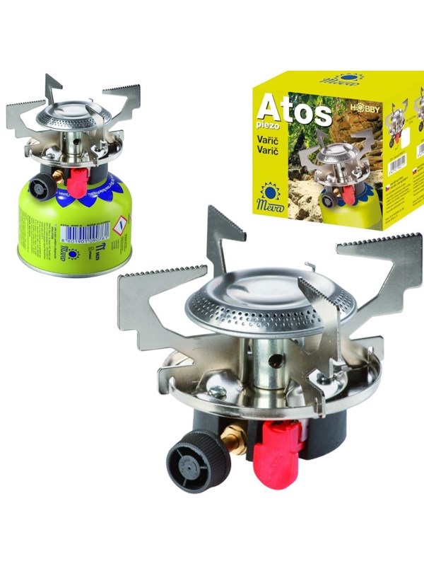 Meva Gas Tourist Stove for Gas Cartridges (Thread or Valve) ATOS piezo Igniter 1.8kW
